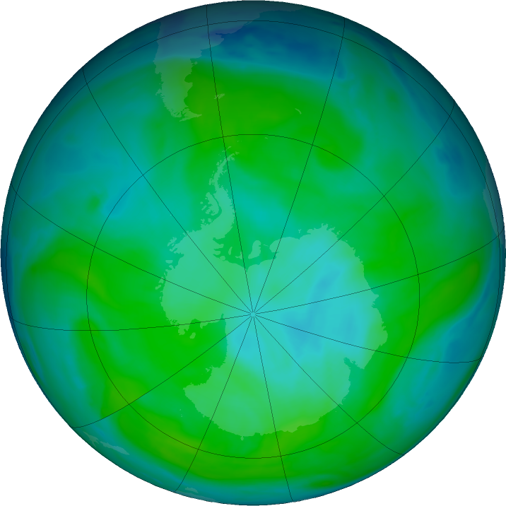 Antarctic ozone map for 02 January 2019